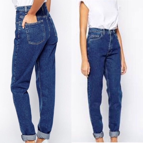 dark wash high waisted mom jeans